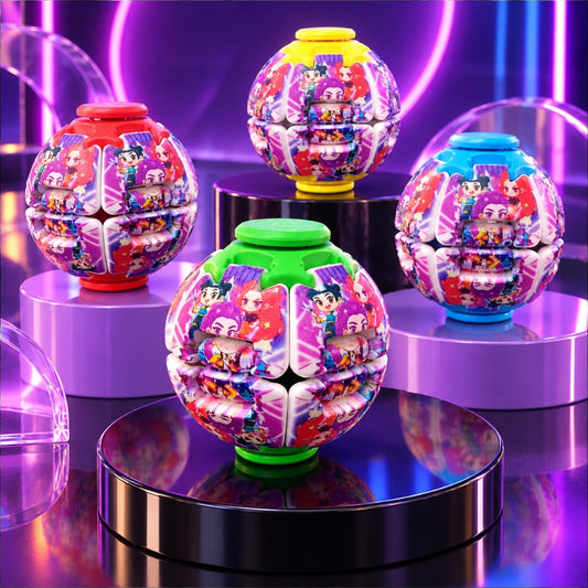 Transforming Fingertip Spinner Ball with Huntrix Girl Design – Fidget Toy, 1 Random Colour