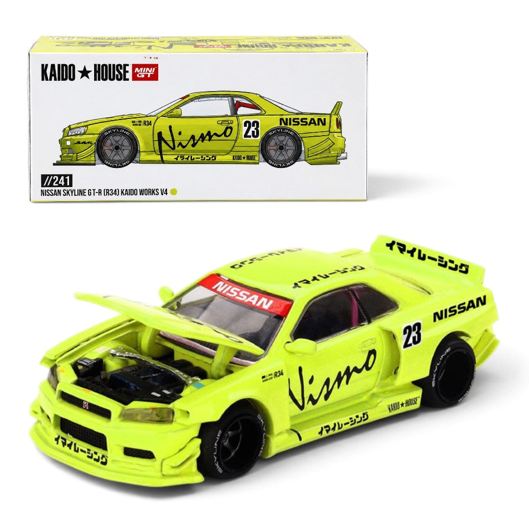 Mini GT 1:64 Scale Nissan Skyline GT-R R34 Kaido Works V4 Diecast Scale Model Car | Collectible Model