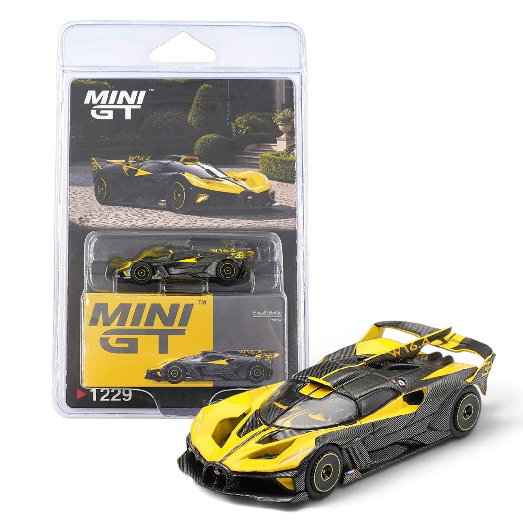 Mini GT 1:64 Scale (Blister Pack) Bugatti Bolide Yellow Diecast Scale Model Car | Collectible Model