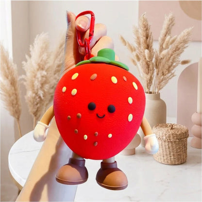 Cute Red Strawberry Silicone Coin Purse Keychain | Mini Zipper Pouch Bag Charm for Coins, Earbuds, Keys & Small Accessories
