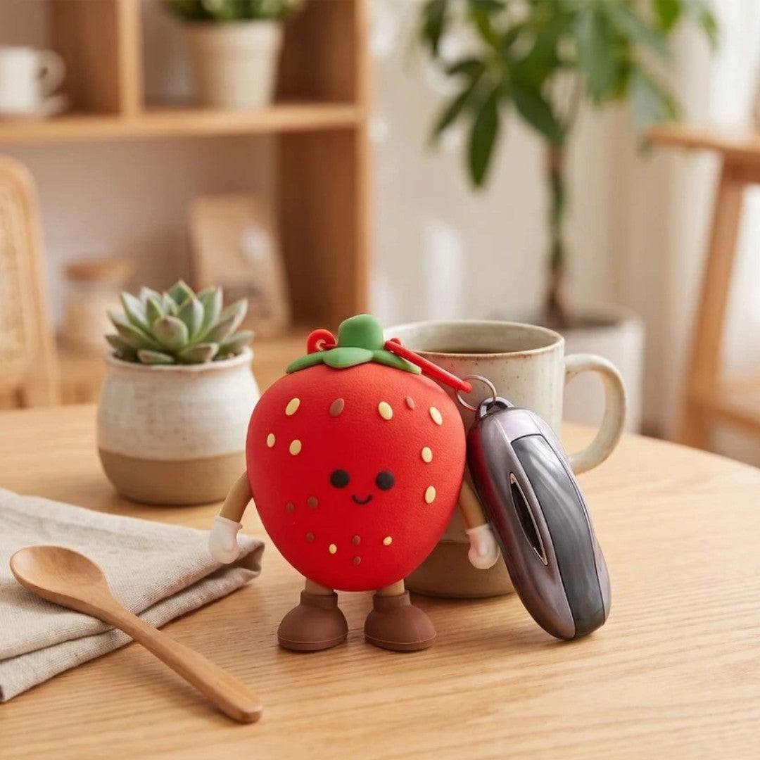Cute Red Strawberry Silicone Coin Purse Keychain | Mini Zipper Pouch Bag Charm for Coins, Earbuds, Keys & Small Accessories