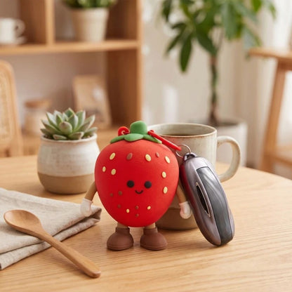 Cute Red Strawberry Silicone Coin Purse Keychain | Mini Zipper Pouch Bag Charm for Coins, Earbuds, Keys & Small Accessories