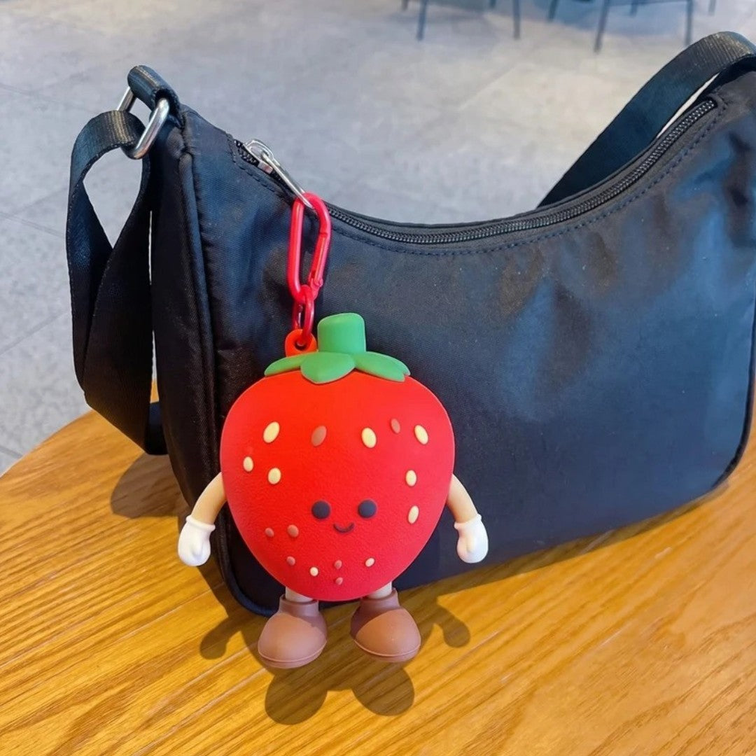 Cute Red Strawberry Silicone Coin Purse Keychain | Mini Zipper Pouch Bag Charm for Coins, Earbuds, Keys & Small Accessories