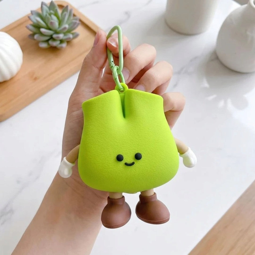 Cute Green Pear Silicone Mini Pouch Keychain | 3D Fruit Bag Charm with Zipper Storage for Coins, Earbuds, Keys & Small Accessories