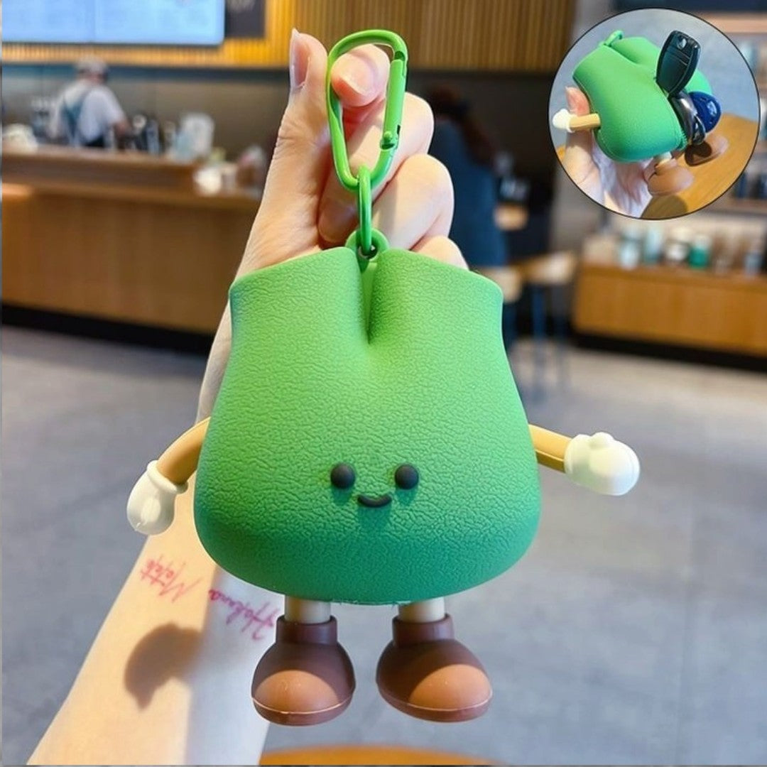 Cute Green Pear Silicone Mini Pouch Keychain | 3D Fruit Bag Charm with Zipper Storage for Coins, Earbuds, Keys & Small Accessories