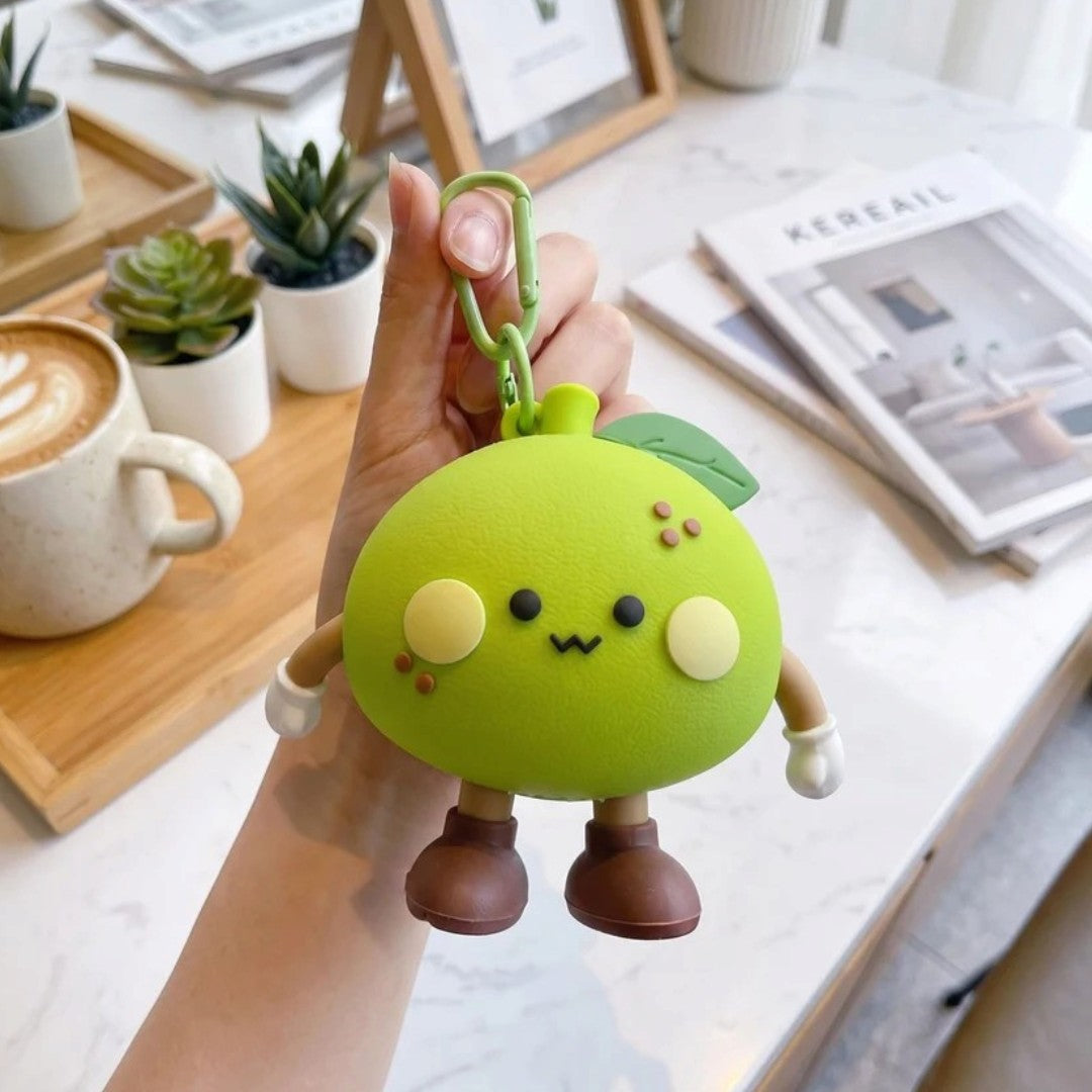 Cute Green Tangerine Silicone Mini Pouch Keychain | 3D Tangerine Bag Charm with Zipper Storage for Coins, Earbuds, Keys & Small Accessories