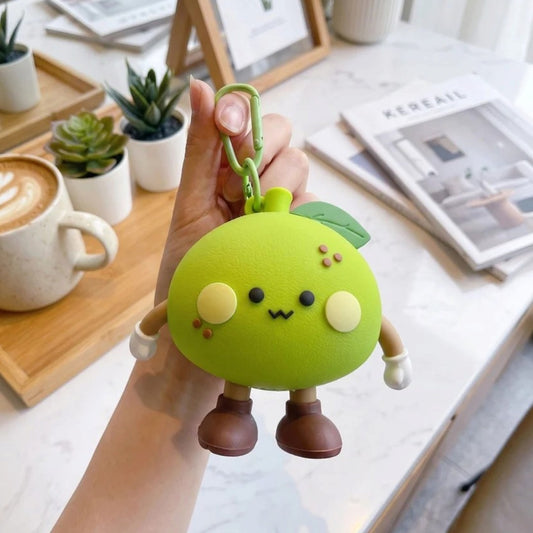 Cute Green Tangerine Silicone Mini Pouch Keychain | 3D Tangerine Bag Charm with Zipper Storage for Coins, Earbuds, Keys & Small Accessories