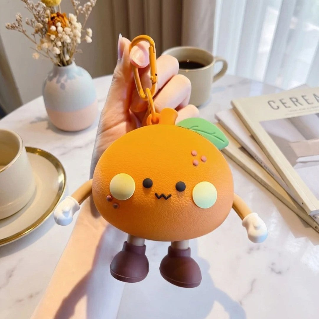 Cute Orange Tangerine Silicone Mini Pouch Keychain | 3D Tangerine Bag Charm with Zipper Storage for Coins, Earbuds, Keys & Small Accessories