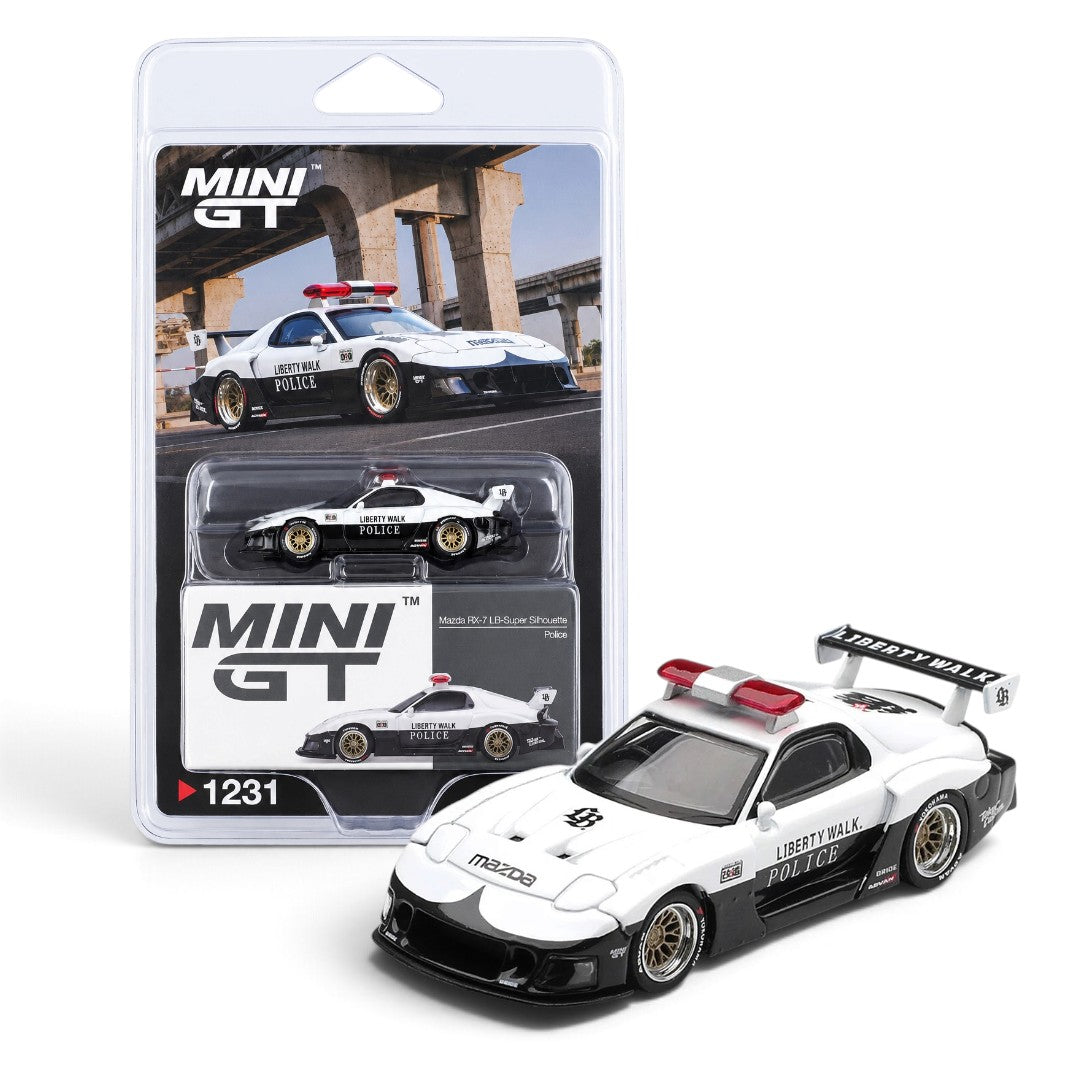 Mini GT 1:64 Scale (Blister Pack) Mazda RX-7 LB-Super Silhouette Police Diecast Scale Model Car | Collectible Model