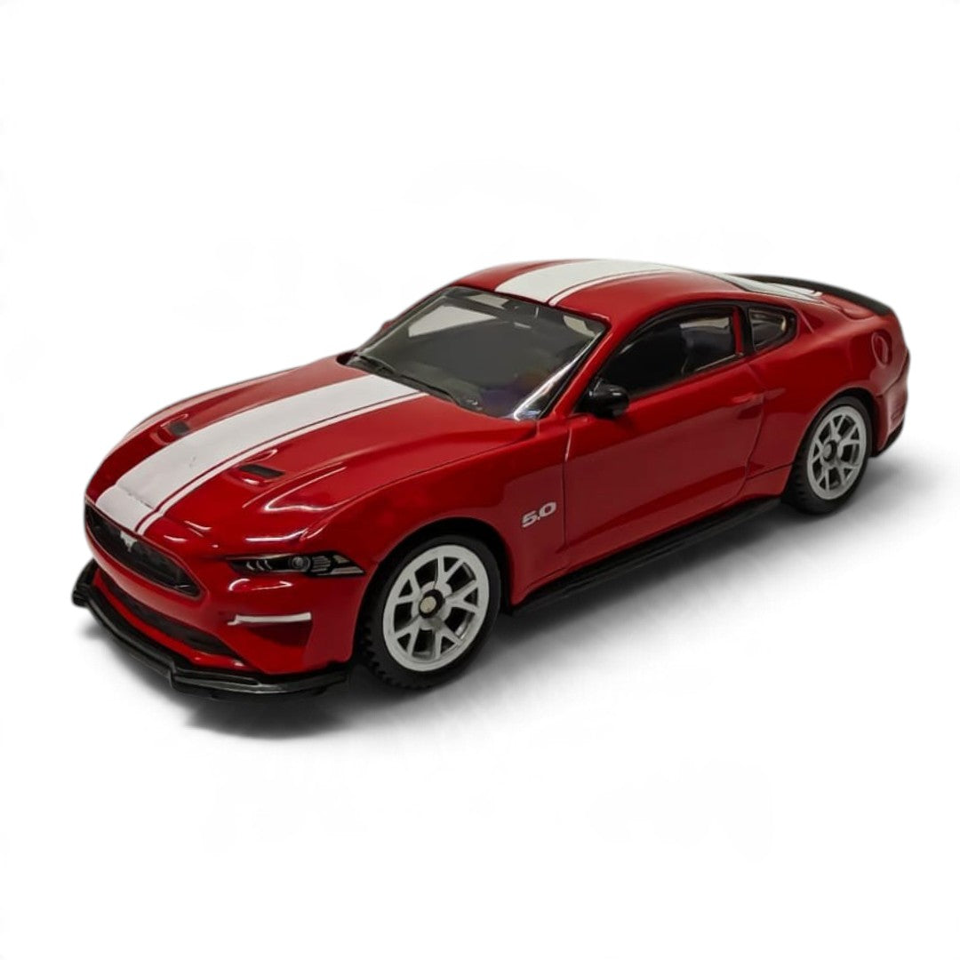 CCA 1:64 Ford Mustang GT S06-02 Die-Cast Model Car | Red American Muscle Car with White Racing Stripes, Detailed Interior & Silver Sport Wheels | Premium Collectible Miniature
