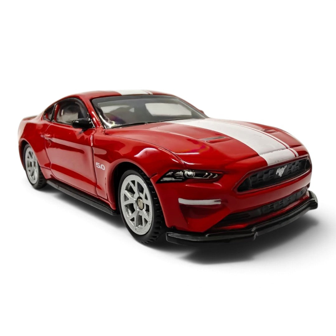 CCA 1:64 Ford Mustang GT S06-02 Die-Cast Model Car | Red American Muscle Car with White Racing Stripes, Detailed Interior & Silver Sport Wheels | Premium Collectible Miniature
