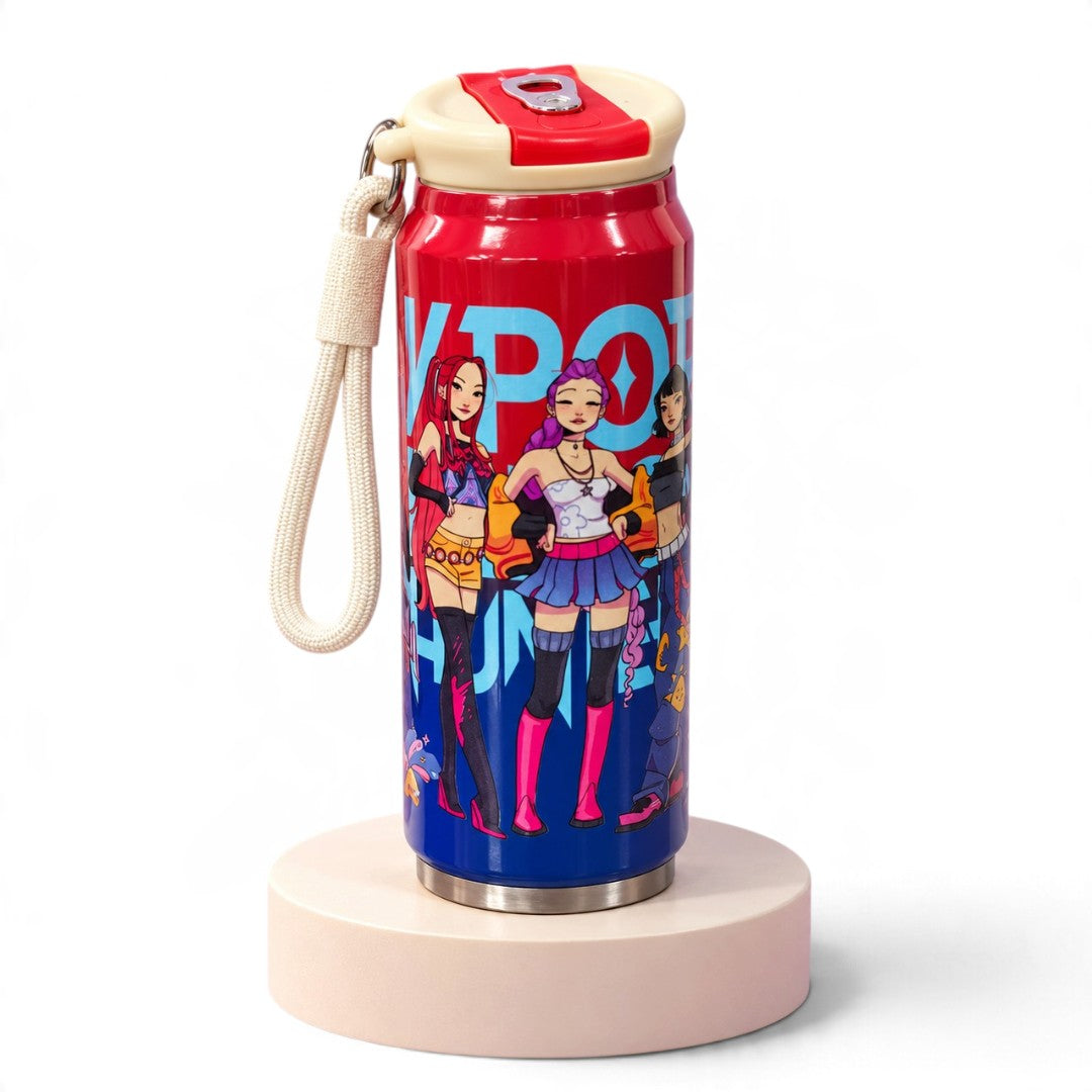 K-Pop Demon Hunters Printed Water Bottle 200ml with Carry Strap – Colour Variants