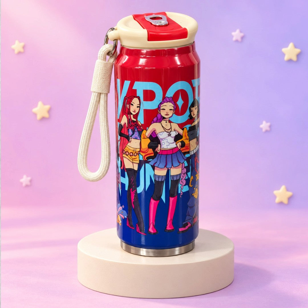 K-Pop Demon Hunters Printed Water Bottle 200ml with Carry Strap – Colour Variants