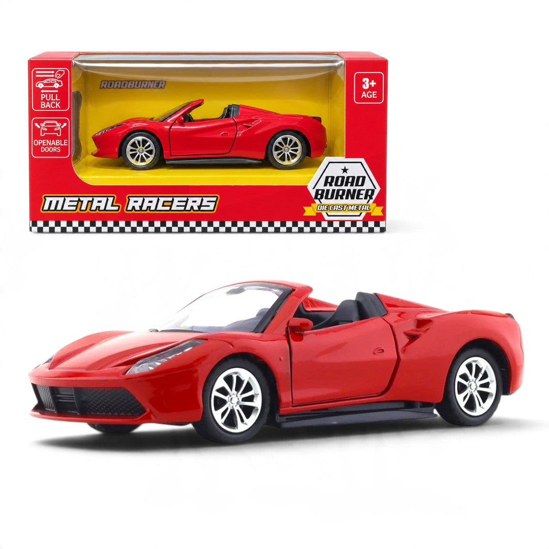 Road Burner 1:36 Red Die-Cast Sports Car with Pull-Back Action & Opening Doors