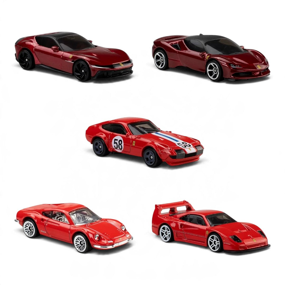 Hot Wheels Ferrari 5-Car Gift Set, 1:64 Scale Diecast Model Cars, Red Collection, Ages 3+