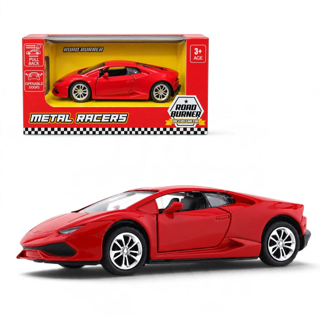 Road Burner 1:36 Red Die-Cast Sports Car with Pull-Back Action & Opening Doors