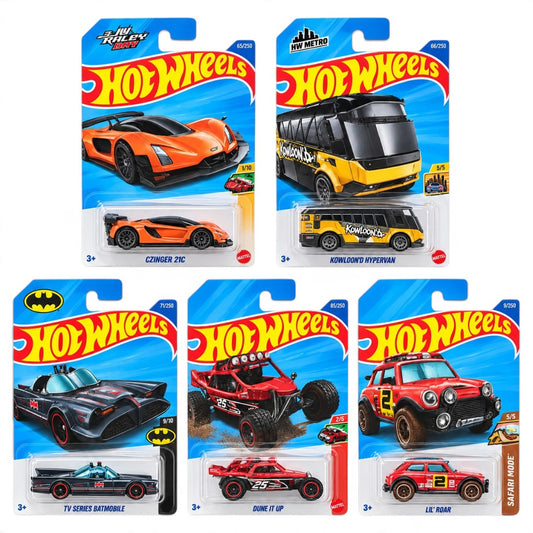 Hot Wheels 1:64 5-Car Combo – Czinger 21C, Kowloon’d Hypervan, TV Series Batmobile, Dune It Up & Lil’ Roar
