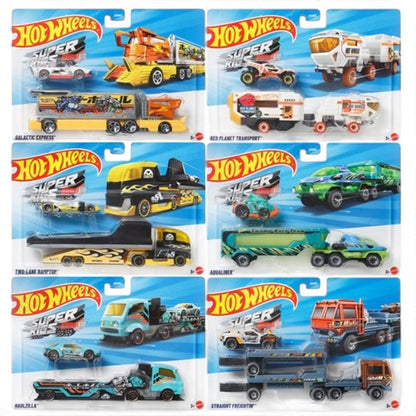 Hot Wheels 1:64 Scale Super Rigs 6-Set Bundle – Transporter Trucks with Matching Toy Vehicles, Ages 3+