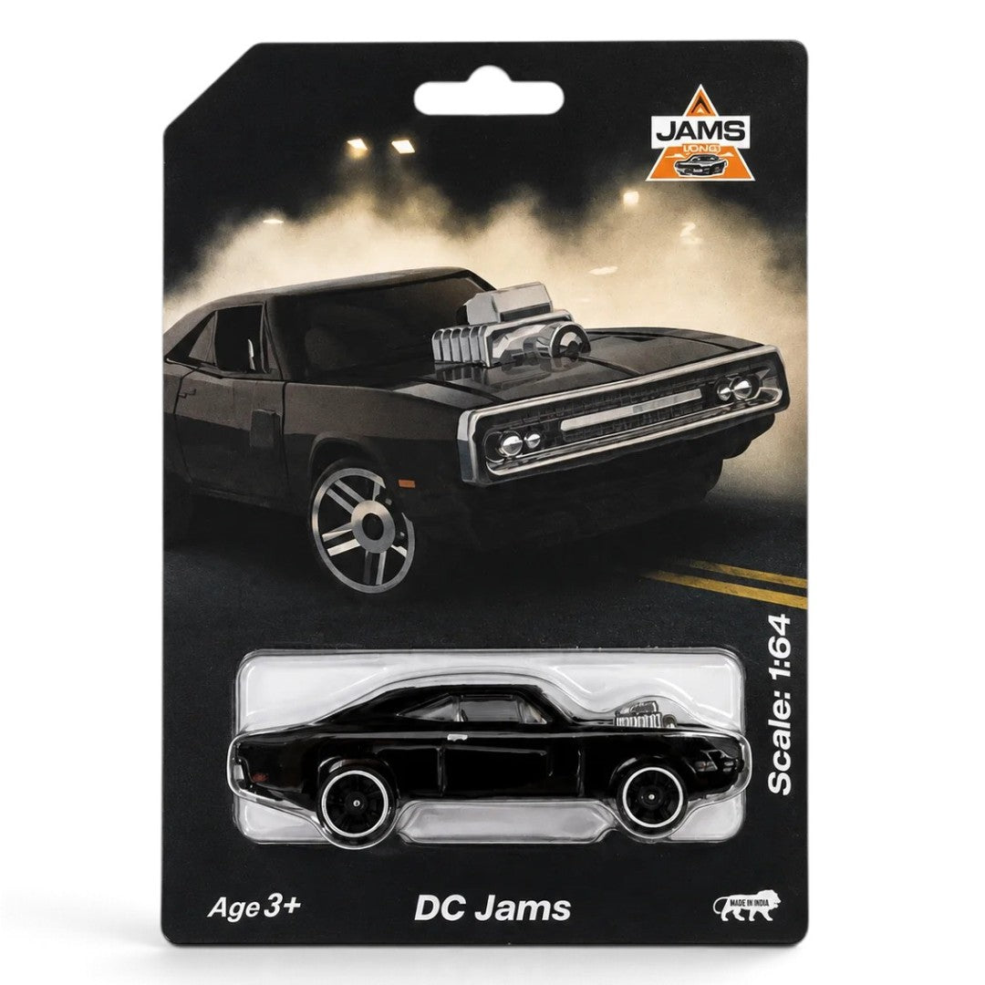 JAMS 1:64 Scale (Blister Pack) DC Jams Black Muscle Toy Car with Supercharger, Ages 3+