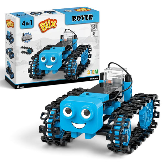Blix Rover 4-in-1 Motorised STEM Robot Building Kit, 150+ Pieces, Ages 8+