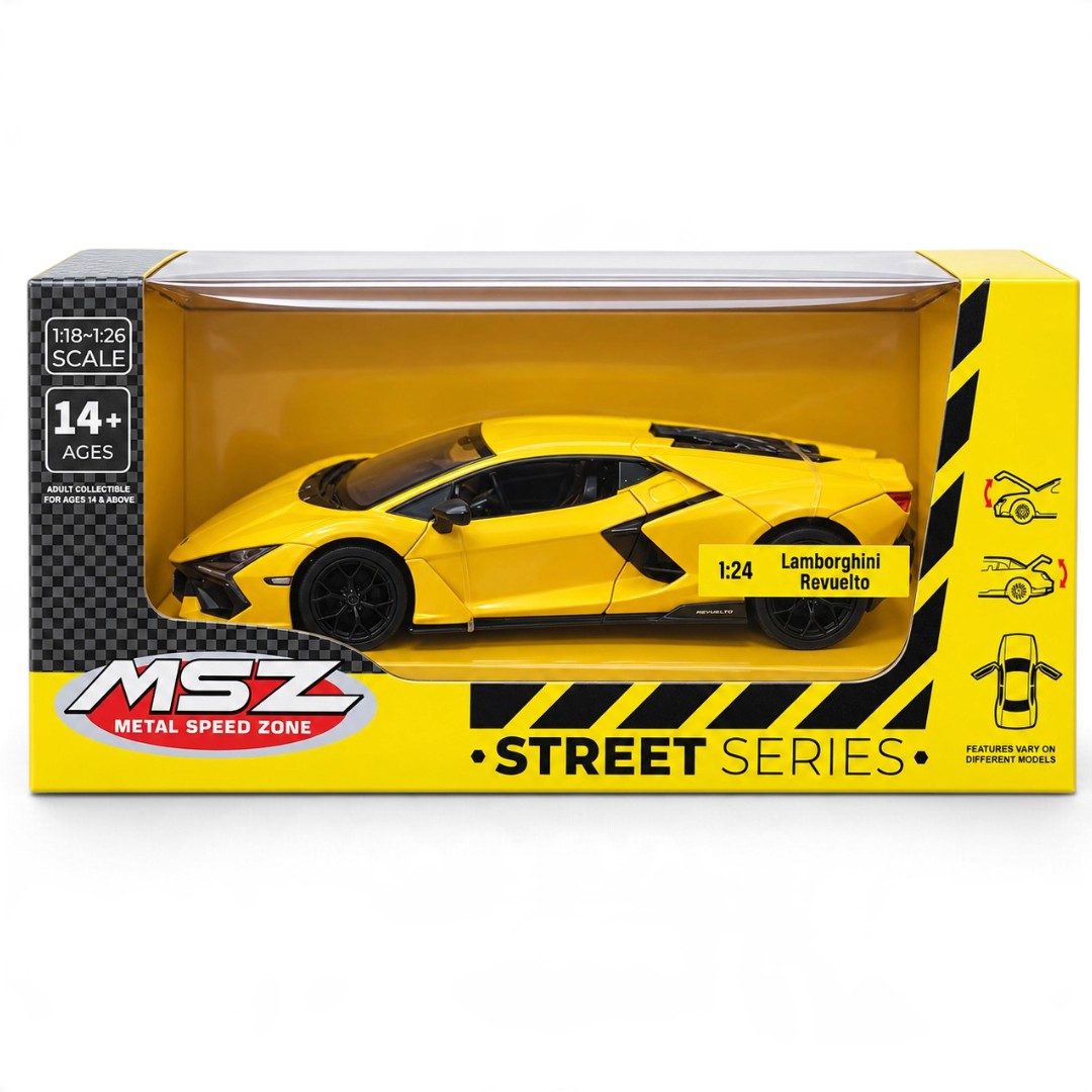 MSZ 1:24 Lamborghini Revuelto Diecast Supercar Model Scale, Yellow – Collectible Display & Gift for Car Enthusiasts