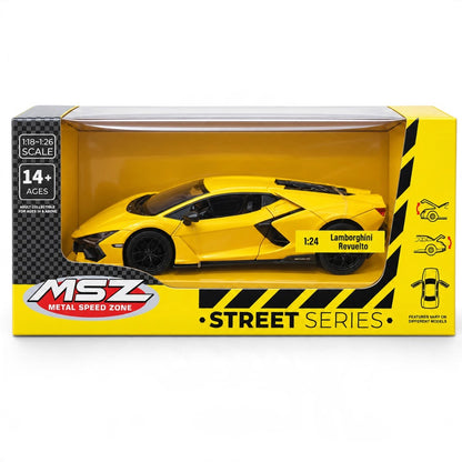MSZ 1:24 Lamborghini Revuelto Diecast Supercar Model Scale, Yellow – Collectible Display & Gift for Car Enthusiasts