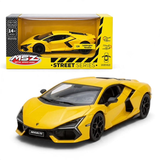 MSZ 1:24 Lamborghini Revuelto Diecast Supercar Model Scale, Yellow – Collectible Display & Gift for Car Enthusiasts