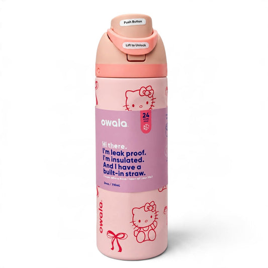 Owala FreeSip 710ml Insulated Water Bottle with Straw – Pink Hello Kitty Design