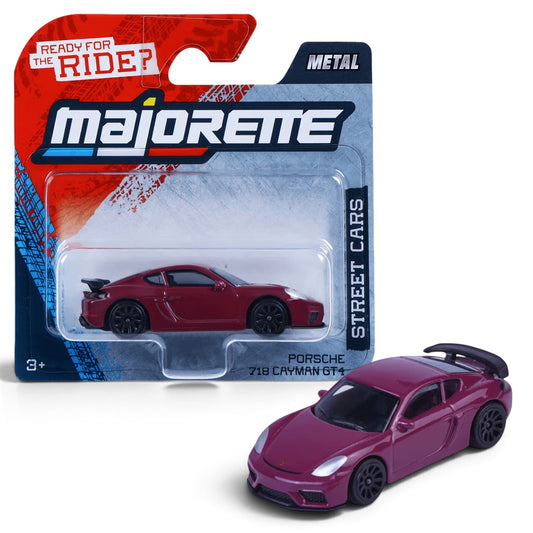 Majorette Street Cars Porsche 718 Cayman GT4 Burgundy Metal Toy Car – Blister Pack, Ages 3+