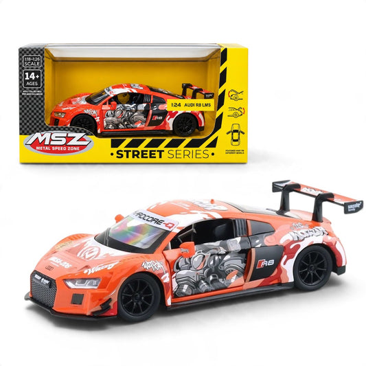 MSZ 1:24 Audi R8 LMS Diecast Racing Car, Red Graffiti Design – Collectible Model & Gift for Car Enthusiasts