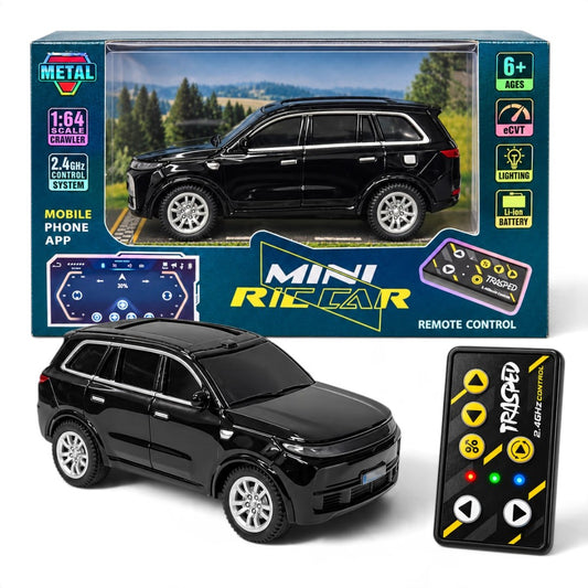 TRASPEED 1:64 Mini RC SUV – Black Metal Body, 2.4GHz Remote & App Control