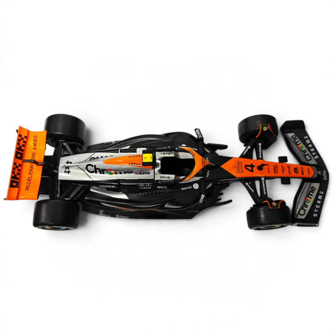 CCA McLaren MCL60 F1 Model Car, 2023 British Grand Prix Chrome Livery – Collectible Racing Car for Motorsport Fans