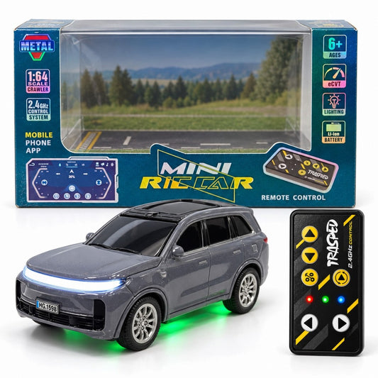 TRASPEED 1:64 Mini RC SUV – Grey Metal Body, 2.4GHz Remote & App Control