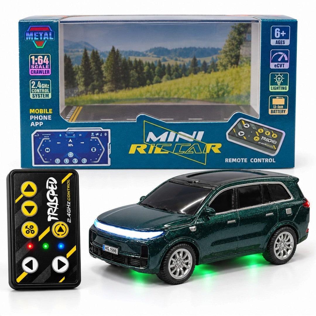 TRASPEED 1:64 Mini RC SUV – Metallic Green, Metal Body & App Control