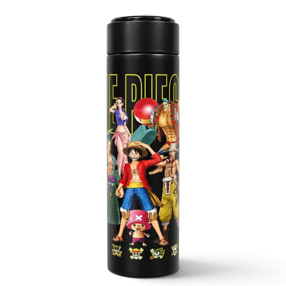 One Piece Anime 500ml Stainless Steel Vacuum Flask with LED Temperature Display & Tea Strainer – Hot & Cold Thermos Bottle