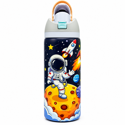 Astronaut Space Theme No.3 946ml (32oz) Insulated Stainless Steel Water Bottle for Kids with Straw Sipper Lid, Carry Handle & Leak-Resistant Design – Large Capacity Reusable School & Travel Bottle