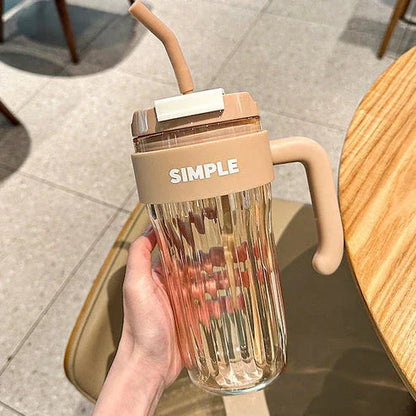 Simple Coffee Tumbler Leak-Resistant Lid & Handle with Straw (920 ml) - Jaiman Toys