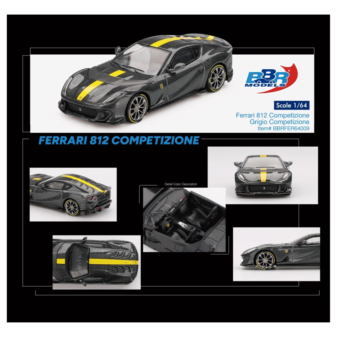 BBR Models 1:64 Ferrari 812 Competizione Grigio Competizione Limited Edition Die-Cast Model Car – Premium Collectible Sports Car