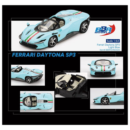BBR Models 1:64 Ferrari Daytona SP3 Light Blue Limited Edition Die-Cast Model Car