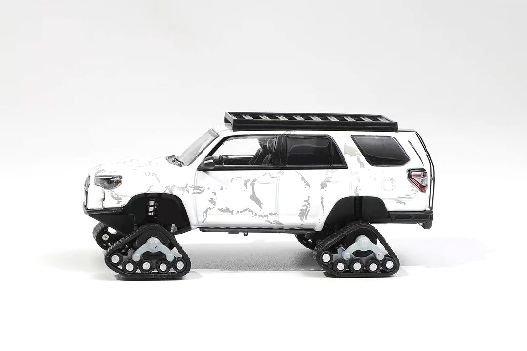 GCD 1:64 Toyota 4Runner Widebody Pre-Runner Arctic White Diecast Model Car with Snow Tracks & Roof Rack