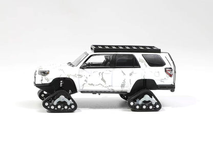 GCD 1:64 Toyota 4Runner Widebody Pre-Runner Arctic White Diecast Model Car with Snow Tracks & Roof Rack