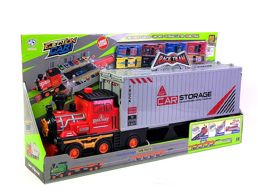 HUAN LE DI Super Large Foldable Train Car Storage Track Set with 8 Mini Diecast Cars – 2.48M Racing Playset for Kids TWO VARIANTS