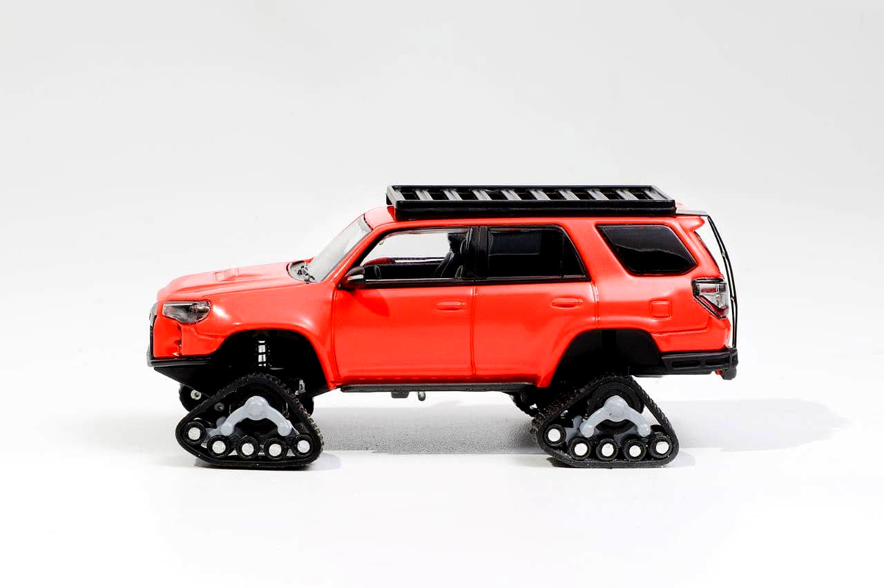 GCD 1:64 Toyota 4Runner Widebody Pre-Runner Red 1:64 Diecast Model Car with Snow Tracks & Roof Rack