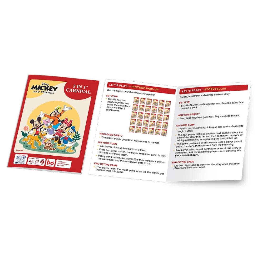 BO Games Disney Mickey and Friends 3-in-1 Carnival Board Game for Kids Ages 5+ | 2–6 Players | Family Party Game