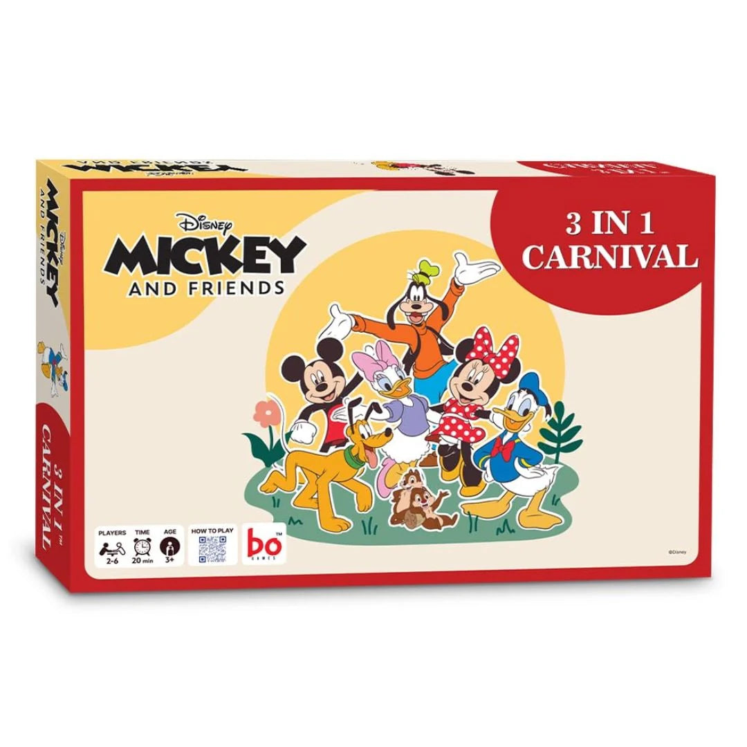 BO Games Disney Mickey and Friends 3-in-1 Carnival Board Game for Kids Ages 5+ | 2–6 Players | Family Party Game