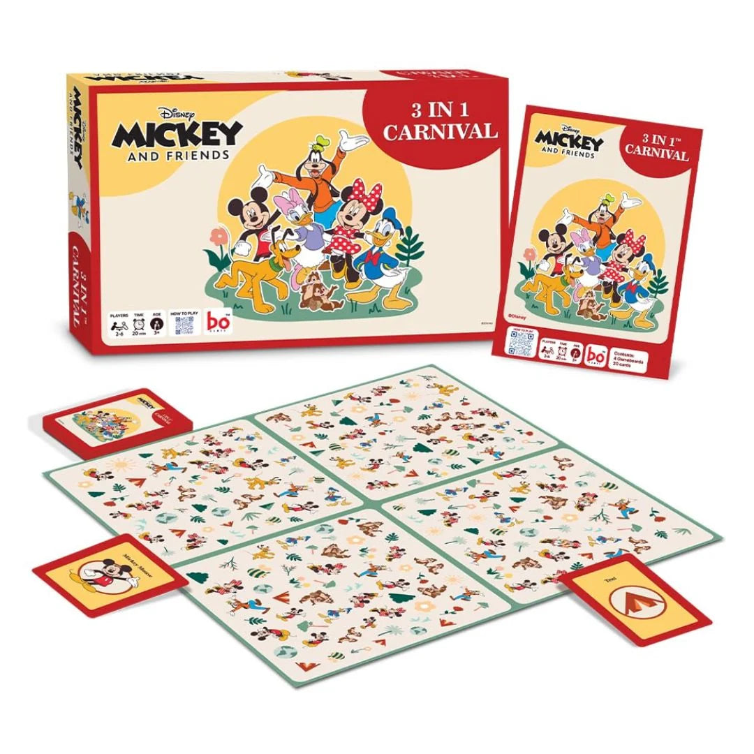 BO Games Disney Mickey and Friends 3-in-1 Carnival Board Game for Kids Ages 5+ | 2–6 Players | Family Party Game