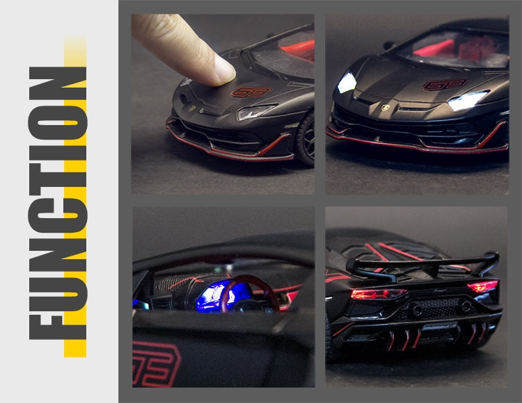 MSZ 1:32 Lamborghini Aventador SVJ Die-Cast Model Car – Black | Pull Back, Openable Doors, Light & Sound (68472)
