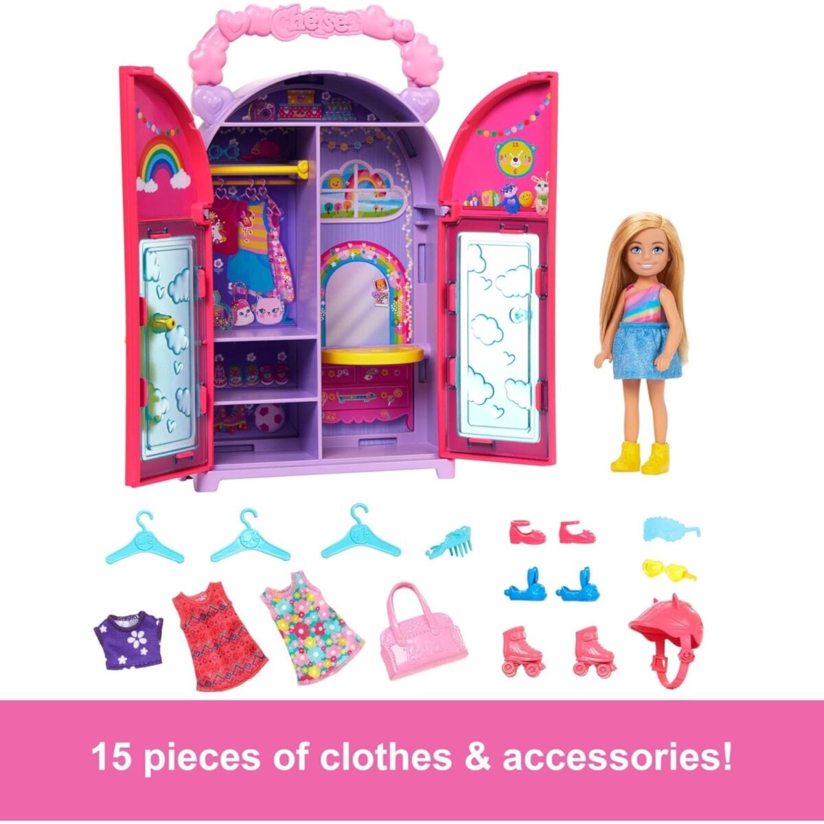 Barbie Chelsea Doll and Closet Toy Playset with 15 Pieces | Foldable Fashion Play with Easy Storage for Kids 3+ Years – Fun