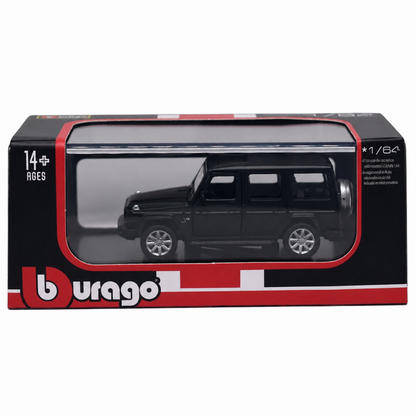 Bburago 1:64 Mercedes-Benz G-Class V8 Die-Cast Collectible Model | Metal Miniature Luxury SUV with Display Stand – Matt Black, Ages 14+