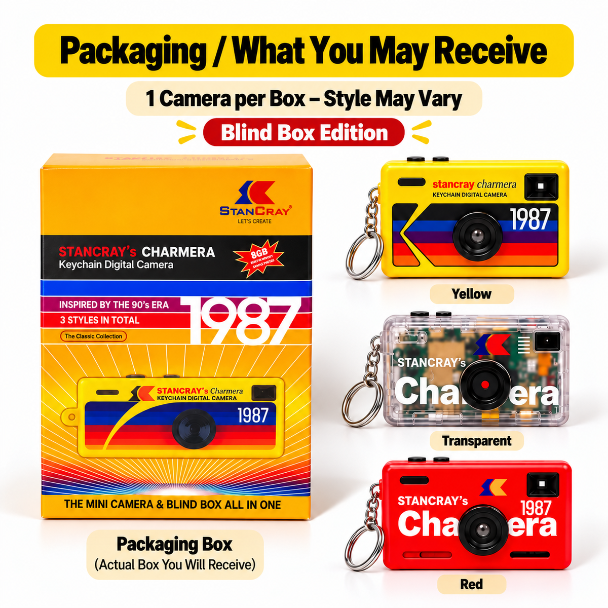 STANCRAY’s Charmera Keychain Digital Camera 1987 Retro 90s Style Mini Camera with 8GB SD Card – Blind Box, 1 Random Design
